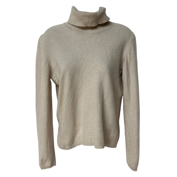 Vintage Escada Sweater Turtleneck Beige Wool Cashmere Pullover Women's 42 Medium - Picture 1 of 9